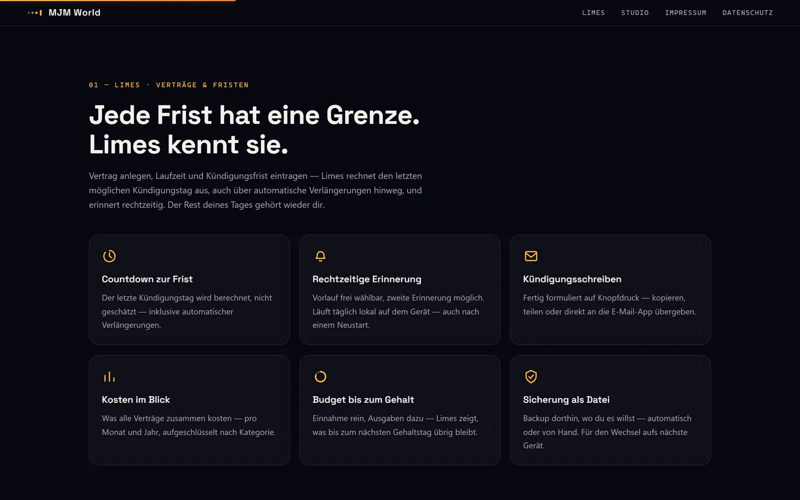 Abschnitt „Jede Frist hat eine Grenze“ mit sechs Funktionskarten